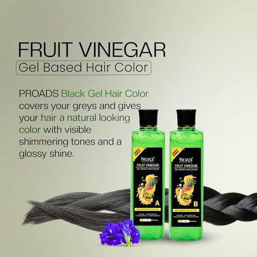 Image of PROADS Black Hair Color Gel with Fruit Vinegar, 10-Min Quick Hair Dye for Men & Women, Dermatologically Tested, Long-Lasting, Natural Look, No Drip, Mess-Free Gel Hair Color (500mlX2)