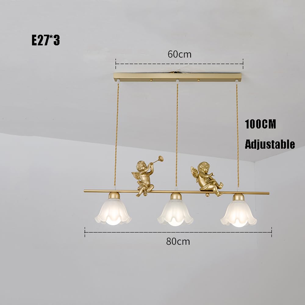 Lampada a Sospensione lineare a 3 luci per Isola Cucina, Angelo Dorato, Stile Moderno di metà secolo, Vetro opalino, Lampada Industriale a Sospensione, lampadario a Fiori per tavol
