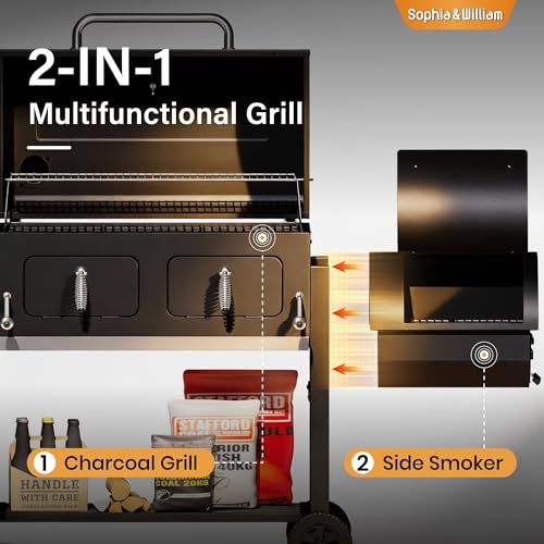 Image of Sophia & William Extra Large BBQ Charcoal Grill & Offset Smoker