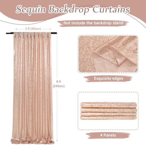 Image of SoarDream Rose Gold Glitter Sequin Backdrop Curtains 4 Pieces 2ftx8ft Dessert Backdrop Wedding Party Decor Glitter Photography Background