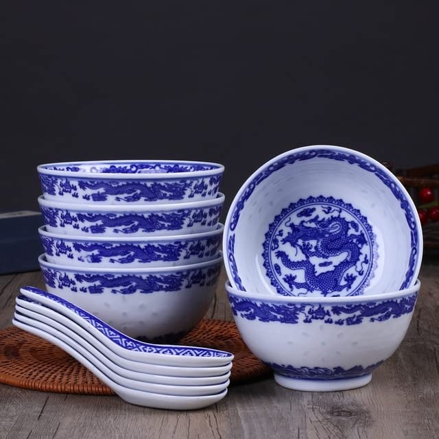 6 Orientalische Porzellan-Schalen Blau-weiß – 11,5 Cm Durchmesser, Tiefes Keramik-Reismuster, Spülmaschinenfest, Ideal Für Sushi & Dips