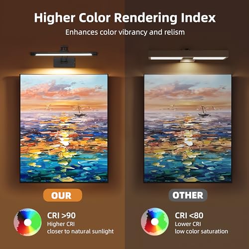 Image of 16 inch Picture Lights for Wall Battery Operated, Wireless Picture Light with Remote, Rechargeable Wall Light 3000K /4000K /6000K Dimmable, Art Lighting for Paintings Frame Gallery Dartboard Light, Black