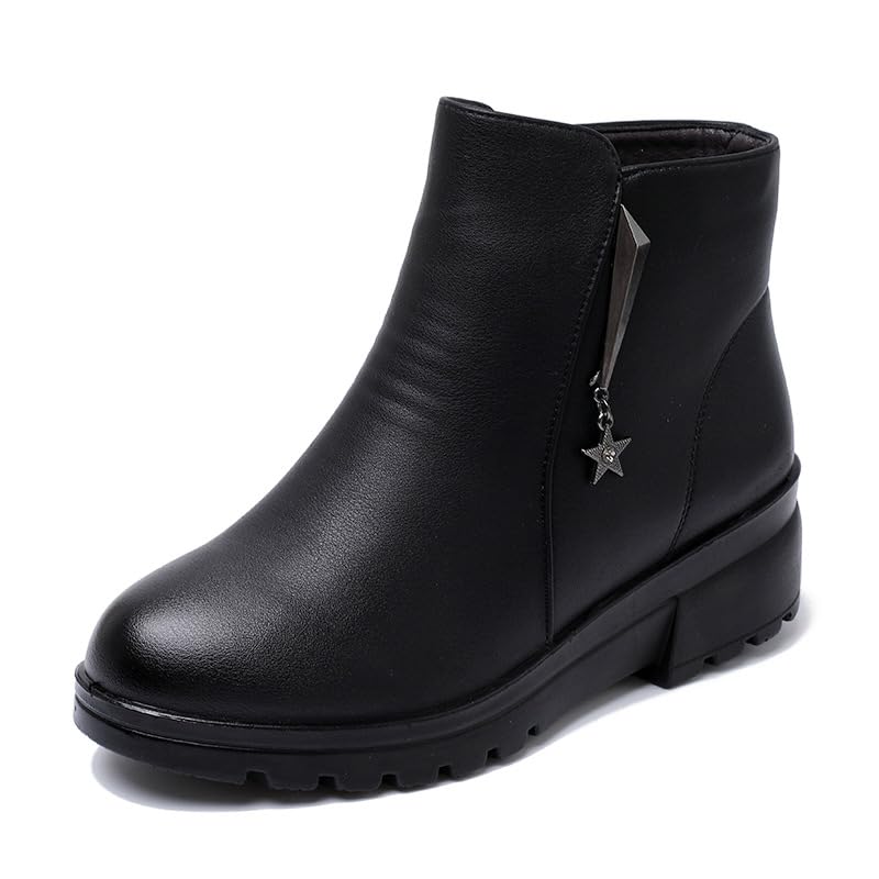 Womens Ankle Boots Chunky Low Heel Orthopedic Short Booties Comfortable Round Toe Winter Warm Fur Lined Snow Boots