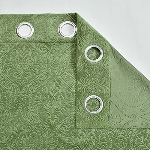 Image of Suede Velvet Embossed Room Darkening Door Curtain for Living Room, Bedroom, Hallway, 11 feet Long, Green, Set of 1