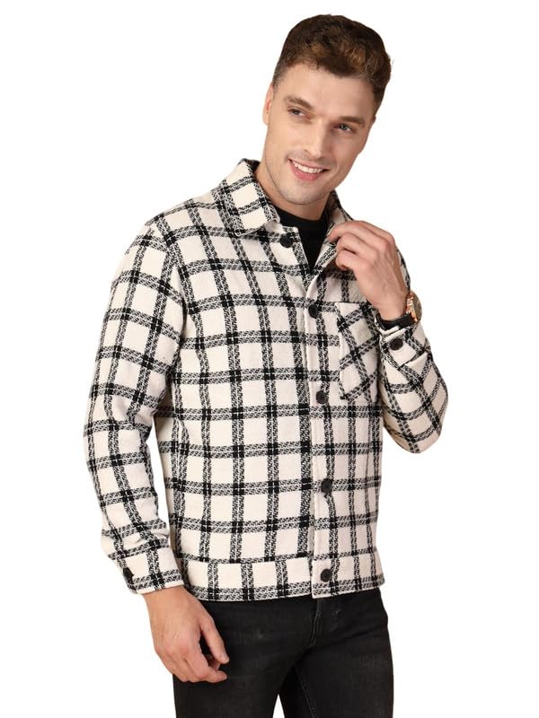 Image of CHKOKKO Men's Tweed Winter Shacket Stylish Flannel Plaid Standard Length Jacket Shirt