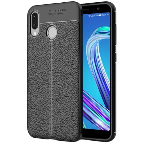 ebestStar - kompatibel mit Asus Zenfone Max M1 Hülle ZB555KL Lederhülle Design TPU Handyhülle Schutzhülle, Flex Silikon Hülle, Schwarz