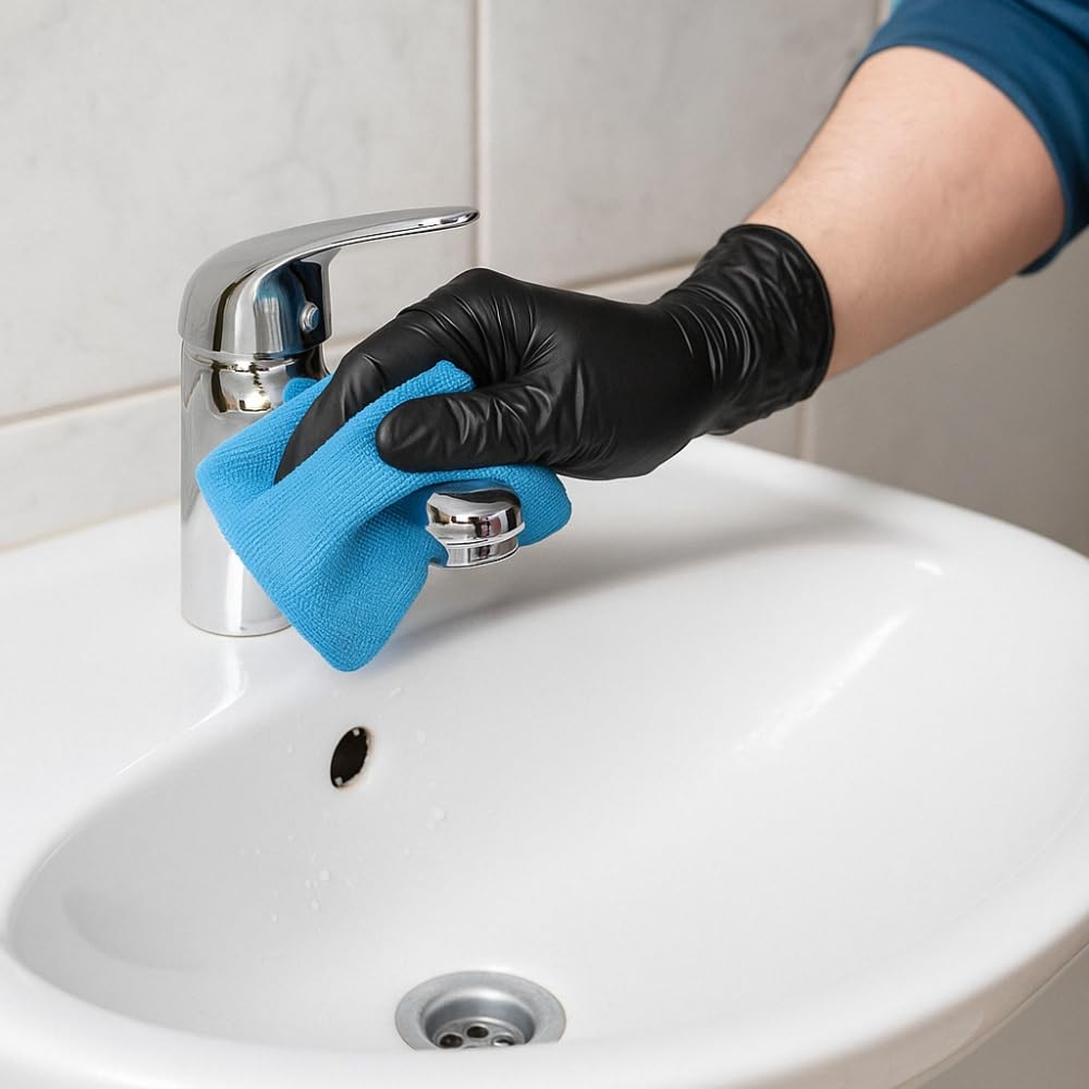 Commerline 1000 Unidades Guantes Negros Desechables de Nitrilo | Talla L | Sin Polvo, Sin Látex | Uso Único