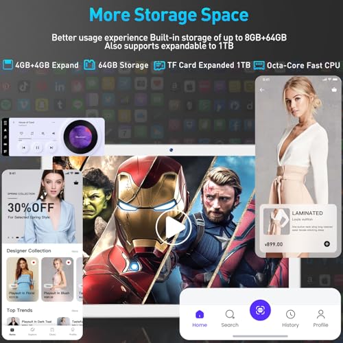 Image of Android 14 Tablet, 10 inch Tablets with Keyboard, Case, 64GB ROM, 8GB RAM(TF 1TB Expand), Octa-Core Processor, 13MP Dual Camera, WiFi 6, 1280x800 IPS HD Touch Screen, BT 5.0,GPS 7000mAh Battery-Silver