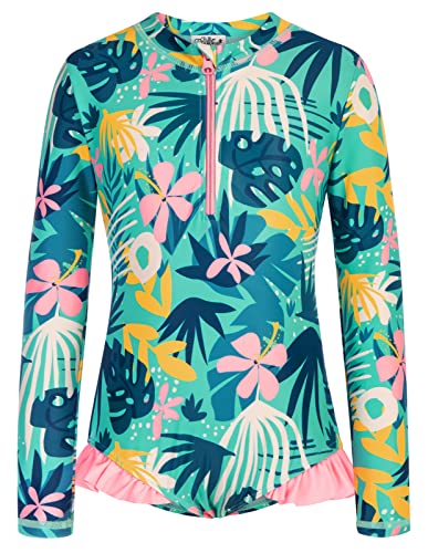 Danna Belle Badeanzug Mädchen Einteiler 128 Kinder Lange Ärmel Rashguard Schwimmanzug Sonnenschutz Bademode Schnelltrocknenden Hawaiian Swimsuit Grün Cover