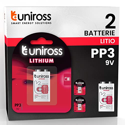 Uniross Pile Transistor Lithium 9V Ultra Performance 6LR61 E-Block Al Litio PP3-2 Blister Da 1 Batteria Li-Ion