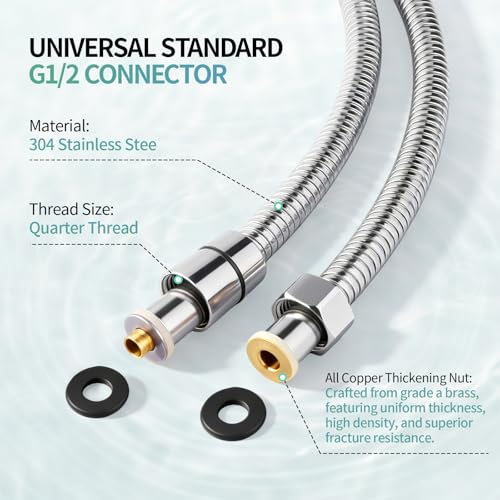 Image of SR SUN RISE Flexible 304 Stainless Steel Shower Hose, 96 Inch, Chrome