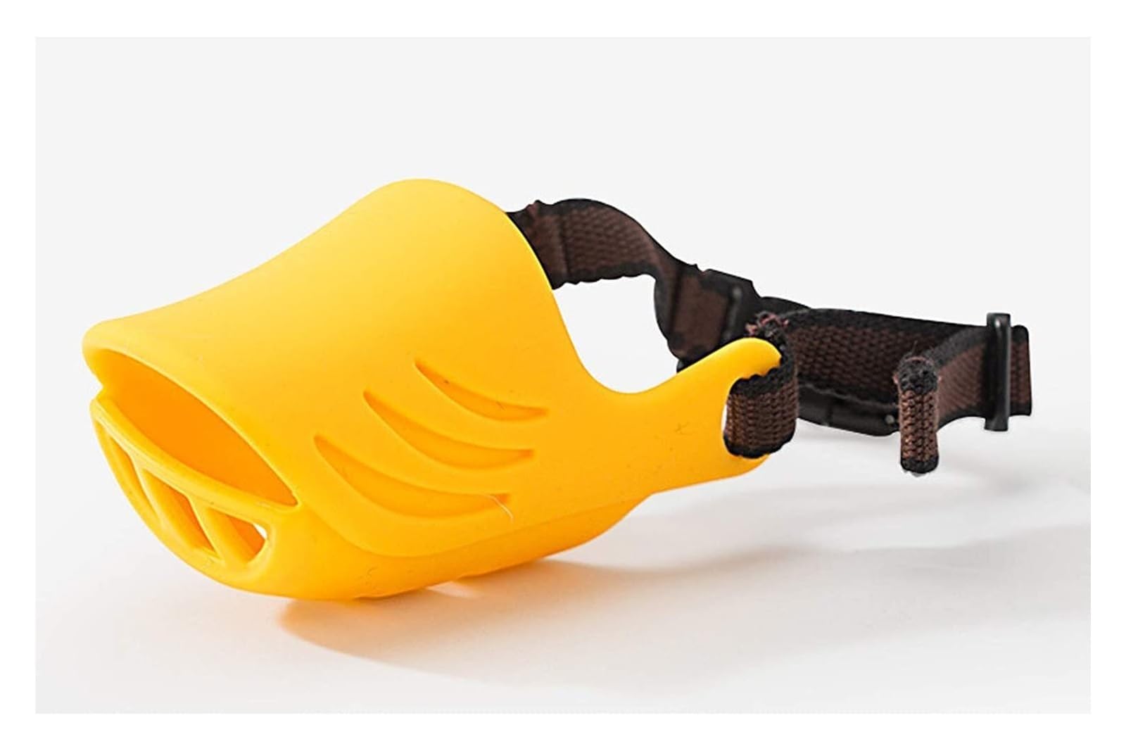 Bozal para perros pequeños y medianos, tapón de silicona suave antiladridos, cubierta de boca de pato transpirable ajustable con correa de seguridad (amarillo, S)