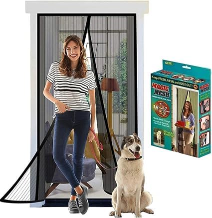 Image of Magic Mesh Magnetic Mosquito Screen Door Net | Curtain with Magnets | Reinforced Polyester Mesh | Curtain Back Door Mesh with Full Frame Hook & Loop