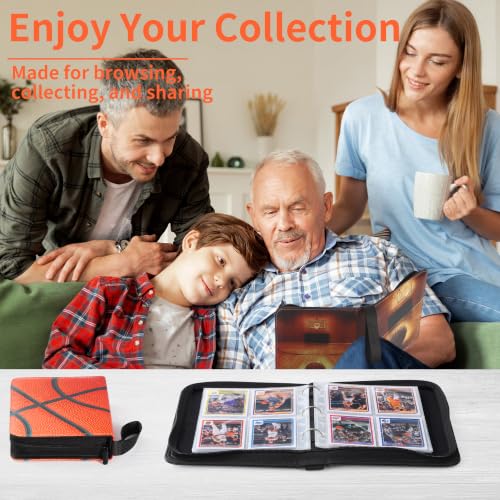 Image of 4 Pocket Basketball Card Binder with Zipper, Holds 400 Cards | 50 Removable Acid-Free & PVC-Free Card Pages, Durable PU Leather Cover for Long-Term Card Storage and Protection