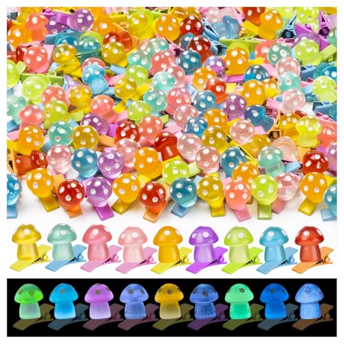 42Pcs Sprouts Rave Mini Glow Mushroom Hair Clips Festival Hairpin Accessories for Girls Party Supplies