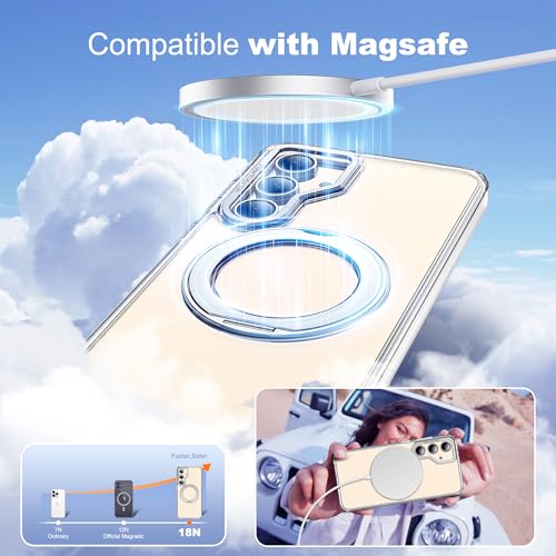 Image of for Samsung Galaxy S24 FE Case with 360 Rotatable Magnetic Ring Stand Compatible with Mag-Safe Military Protection Shockproof Transparent Phone Cases for S24 FE,Clear