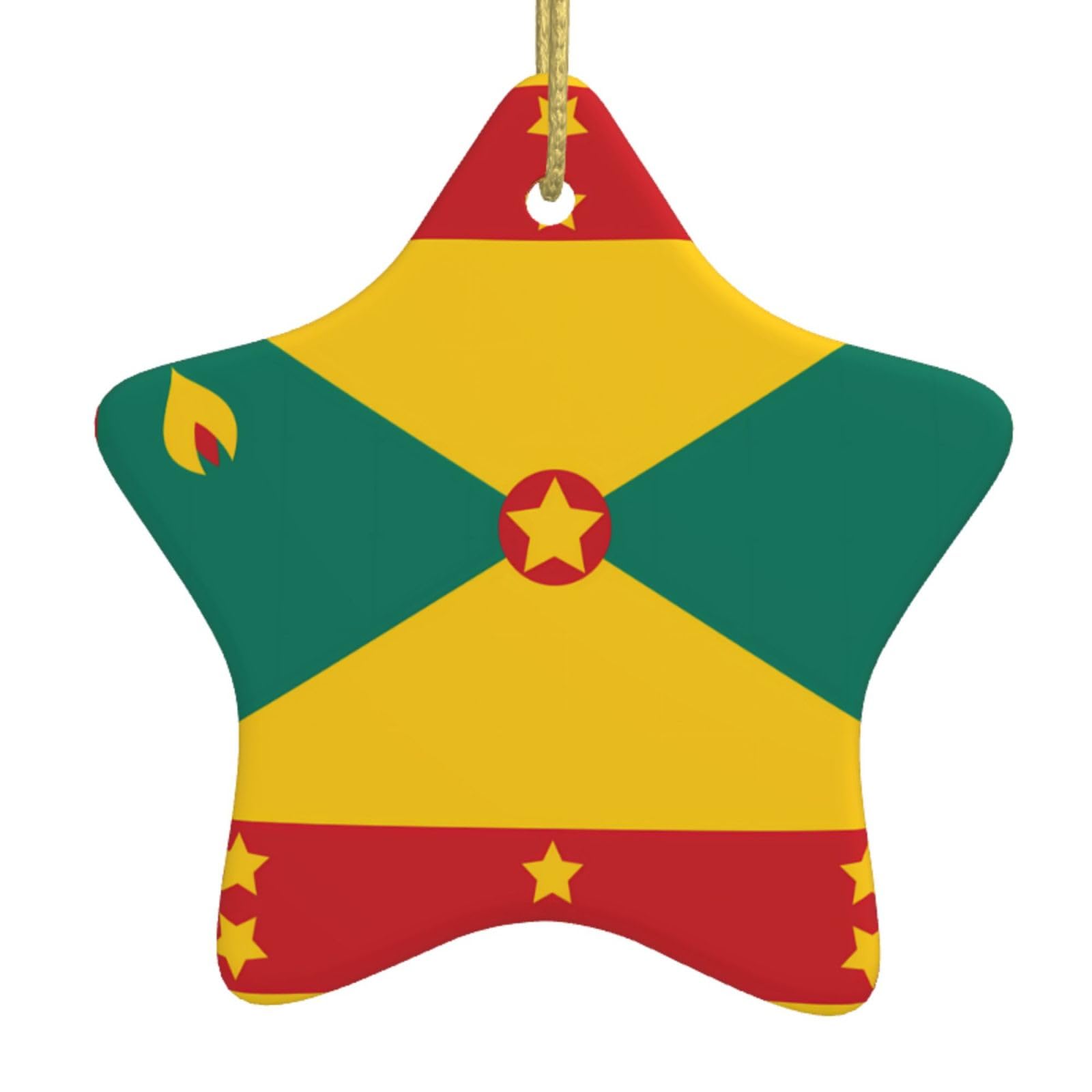 Flag of Grenada Christmas Ceramic Star Pendant with Punched Holes and Gold Wire Rope, Christmas Tree Home Decoration