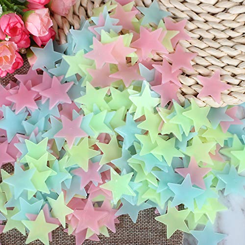 Singeek 100pcs/ Pack Luminous Stars Fluorescent Noctilucent Starts Stickers Three-Dimensional Wall Stickers Glow in The Dark Baby