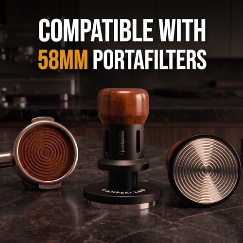 Image of 58mm Espresso Tamper | Calibrated Self-Leveling Coffee Tamper with Audible Click, Spring-Loaded, 304SS Ripple Base & Walnut Handle | 58.35mm Precision Tamper for Standard 58mm Baskets | Kanpeki Lab