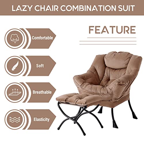 Image of LITA Lazy Chair with Ottoman, Modern Accent Leisure Upholstered Sofa Chair, Contemporary Lounge Reading Chairs with Armrests and a Side Pocket for Living Room, Bedroom & Small Space, Dark Brown