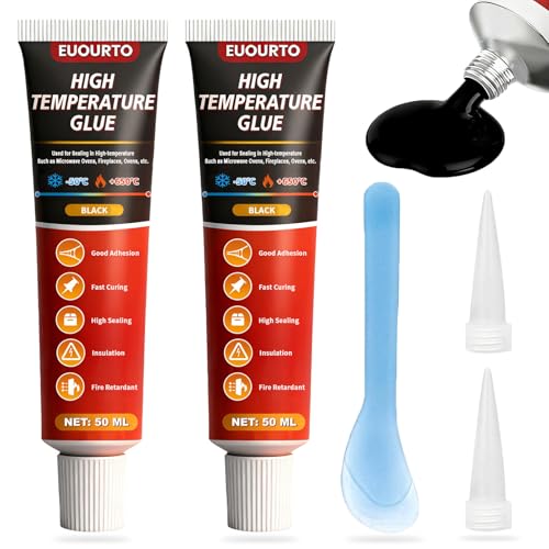 Euourto Hochtemperaturkleber 100ML Hitzebeständiger Kleber Schwarzes Hochtemperatur Silikon Kleber Hitzebeständig Schnelle Aushärtung Hohe Klebekraft Ideal für Kaminen Ofen Mikrowelle