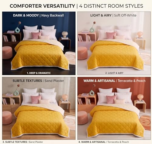 Image of VAS COLLECTIONS Double Bed Microfiber Comforter 80x90 Inch | Reversible AC Comforter | Soft Quilted Lightweight Blanket | 180 GSM All Season Comforter | Vibrante Colour Collection, Golden Yellow