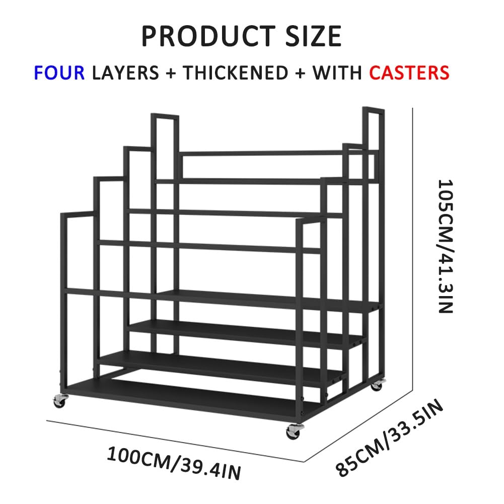 Soporte para Esterilla de Yoga, Carrito con Ruedas para almacenar esterillas de Yoga - Organizador de Rodillos de Espuma de Gran Capacidad, Carrito Resistente de 4 Niveles para Estudio de yo