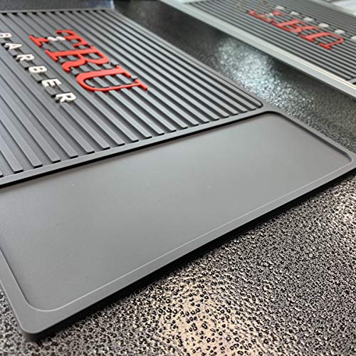 Image of TRU BARBER ORGANIZER MAT 13 inchX 9 inch (CHARCOAL GREY) Flexible PVC Station Mat, Professional Mat, Salon and Barbershop work Station pads, Beauty salon tools hairstylist, Counter mat for clippers, Anti slip