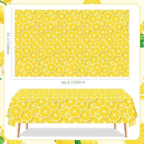 Image of 4 Pack Lemon Tablecloth Lemons Summer Party Tablecover Rectangle Table Cover 51 x 86 inch Yellow Lemonade Disposable for Lemon Theme Birthday Party Wedding Shower Supplies Lemonade Table Decorations