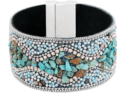 MINACHI Bohemian Retro Style, Punk Style, Full Rhinestone, Handmade Beaded, Personality Charm, Cuff Bangle Jewelry for Women