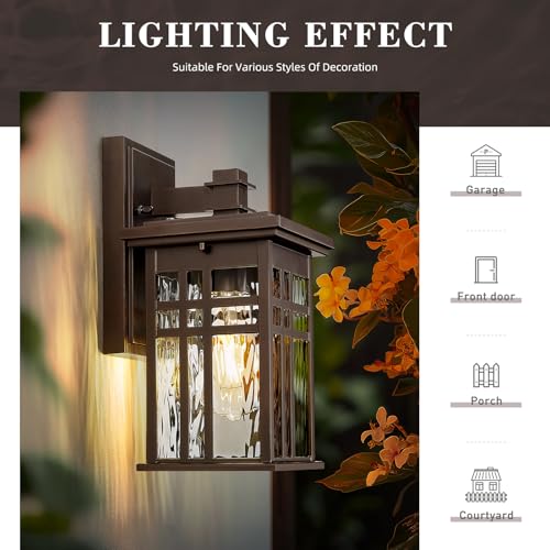 Image of zeyu 12 Inch Patio Wall Light Fixture, 2 Pack Outdoor Modern Wall Lights, Die-Cast Aluminum, Oil Rubbed Bronze Finish with Water Ripple Glass Glass, 20068B1-2PK ORB WP