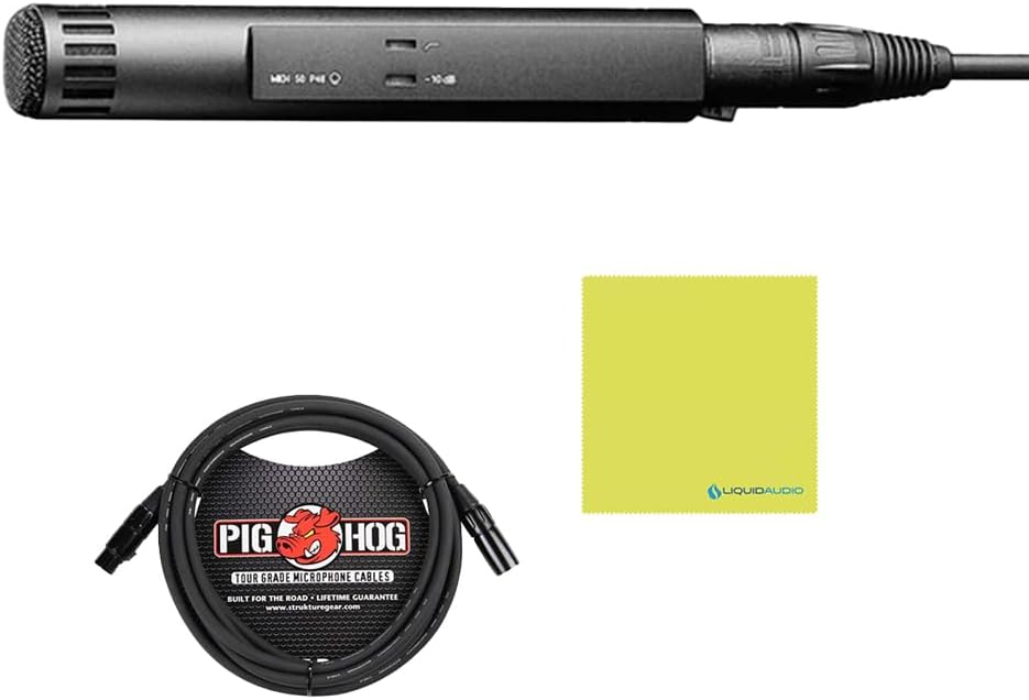 Sennheiser MKH 50 Small-Diaphragm Condenser Microphone Bundle w/Pig Hog PHM10 8mm Mic Cable Polishing Cloth