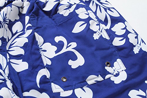 Hawaii Hangover Men's Swim Trunk in Royal Blue with Side Floral Hibiscus4