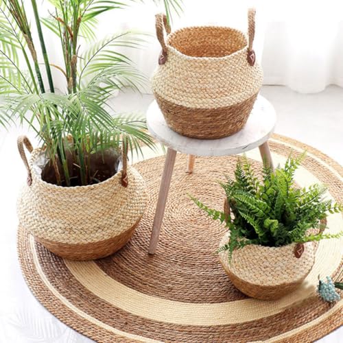 Cesta de mimbre natural con diseño rústico de doble asa para flores 5