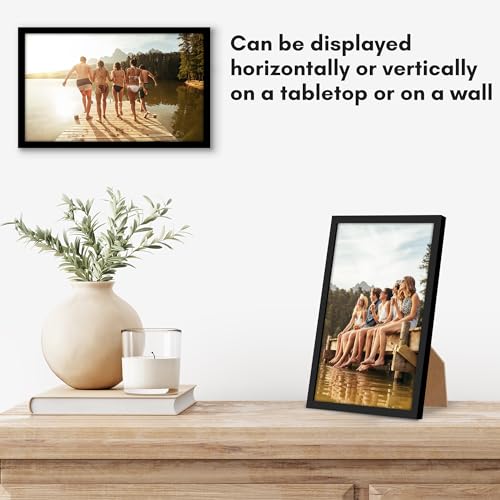 Americanflat 6x10 Picture Frame with Shatter-Resistant Glass - Streamline Collection - Thin Border Photo Frame for Tabletop and Wall Display - Hanging Hardware and Easel Stand Included - Black