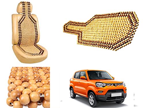 Image of Car Bead Seat Wooden Beads Cushion Cover Pad for Maruti Suzuki S Presso, Acupressure Sitting Seat Cover | Cream Color - Pack of 1