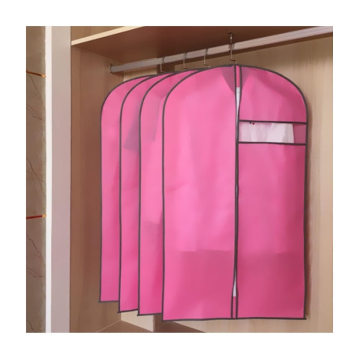 Busta Abiti Borsa per Abiti da 4 Pezzi con per Finestra Trasparente per Viaggi E Vestiti Appesi per Riporre, Costumi, Giacche Copri(Pink,60 * 90cm)
