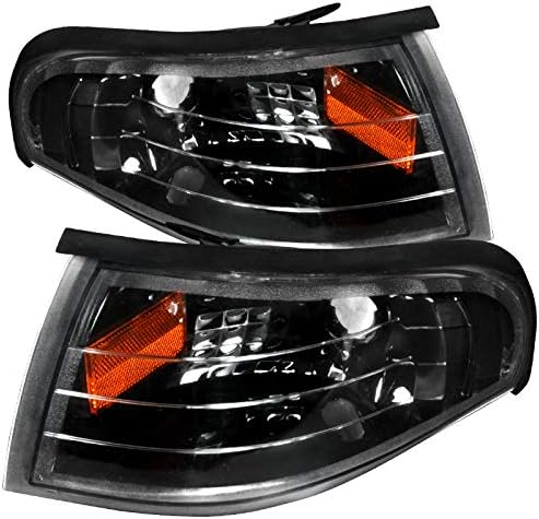 Carpartsinnovate Fits 94-98 Ford Mustang GT SVT Black Corner Parking Lights Signal Lamps Left+Right Pair