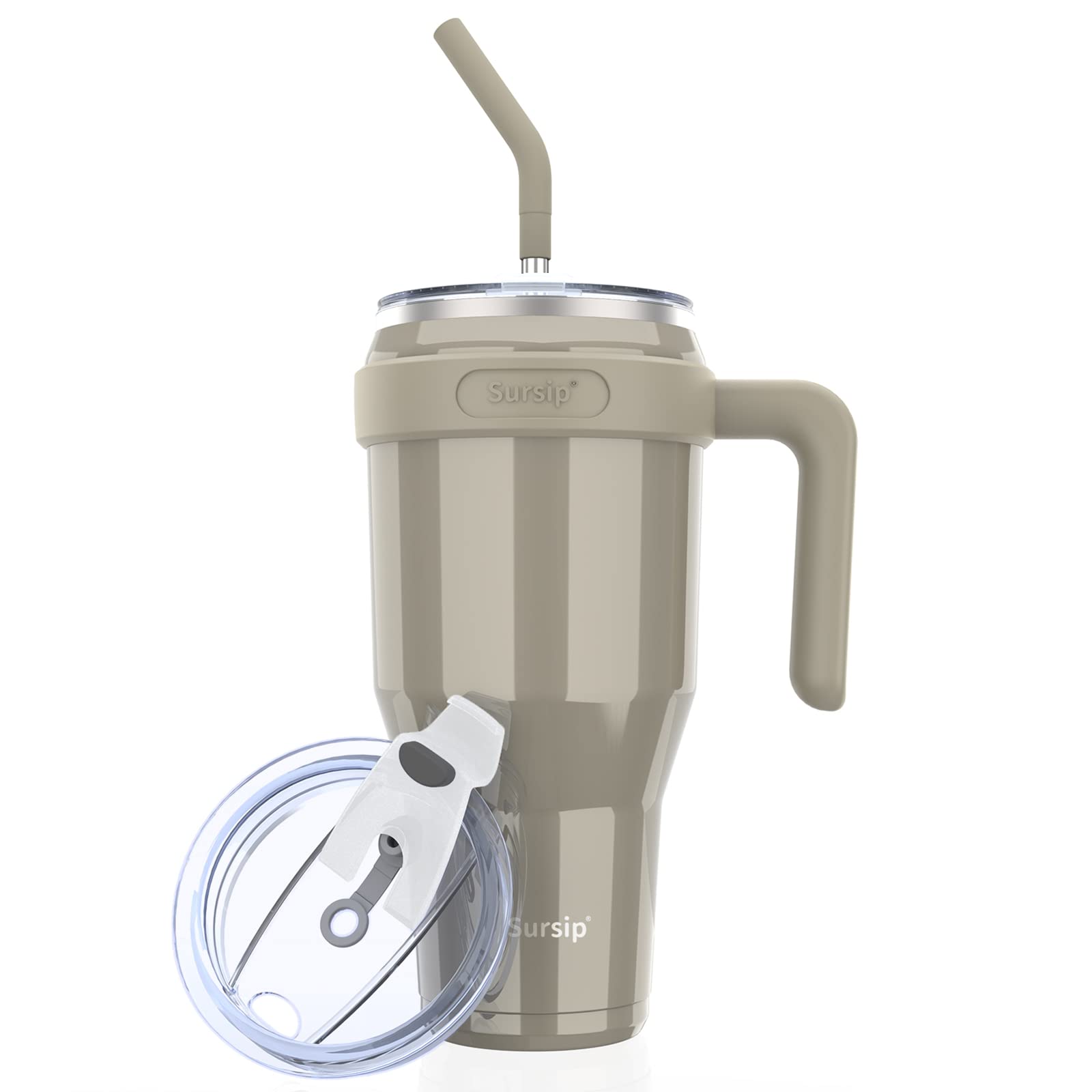 Sursip40 oz Mug Tumbler,Stainless Steel Tumbler Mug with Non-Removable Handle–Keeps Drinks Cold up to 24 Hours–Sweat Proof, Dishwasher Safe,BPA Free-Grey