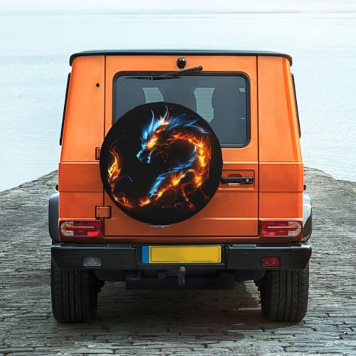 Image of Fire Dragon-A Spare Tire Cover Waterproof Dust-Proof Uv Sun Wheel Protectors Tire Cover Fit for Jeep,SUV, Rv, Travel Trailer, Truck15 Inch