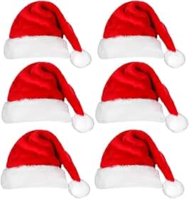 Kit 6 Peças Touca Gorro Chapéu Natal de Papai Noel Linha Luxo Confortável Algodão Veludo Vermelho Tradicional Fantasias Natalino