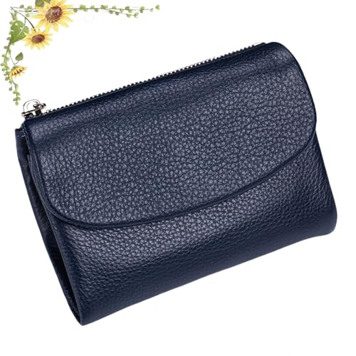 Unisex Pebble Leather Wallet, Genuine Leather Wallets for Women, Compact Bifold Pocket Purse with Money Clip (N)