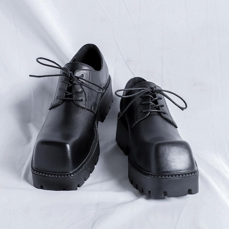 Men's Oxford Shoes, Classic Leather Platform Square Toe Derby Shoes, lace-up Slip-on, Lug Sole, Non-Slip and wear-Resistant, Suitable for Office, Business, Leisure3