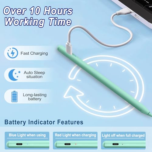 Image of Stylus Pen for iPad Apple: Fast Charge for iPad Pencil Apple Pen with Palm Rejection Tilt Sensitivity - Pen for i-Pad 10 /9 /8 /7 /6, i-Pad Pro 12.9 inch /11 inch /13 inch M4, iPad mini 6 /5, iPad Air 5 /4 /3 /M2 Green