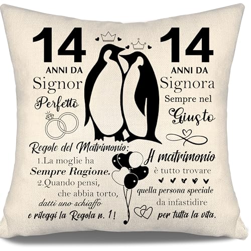 Aosumin 14 ANNI da Signor Perfetto 14 ANNI da Signora Sempre nel Giusto Regalo Anniversario di Matrimonio Copricuscini per Coppia Marito Moglie Felice Anniversario di Matrimonio(14-b)