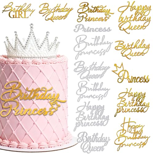 14 piezas Happy Birthday decoración para tartas niña cumpleaños reina decoración acrílico decoración para tartas princesa cupcake decoración de cumpleaños decoración para fiestas de cumpleaños tartas