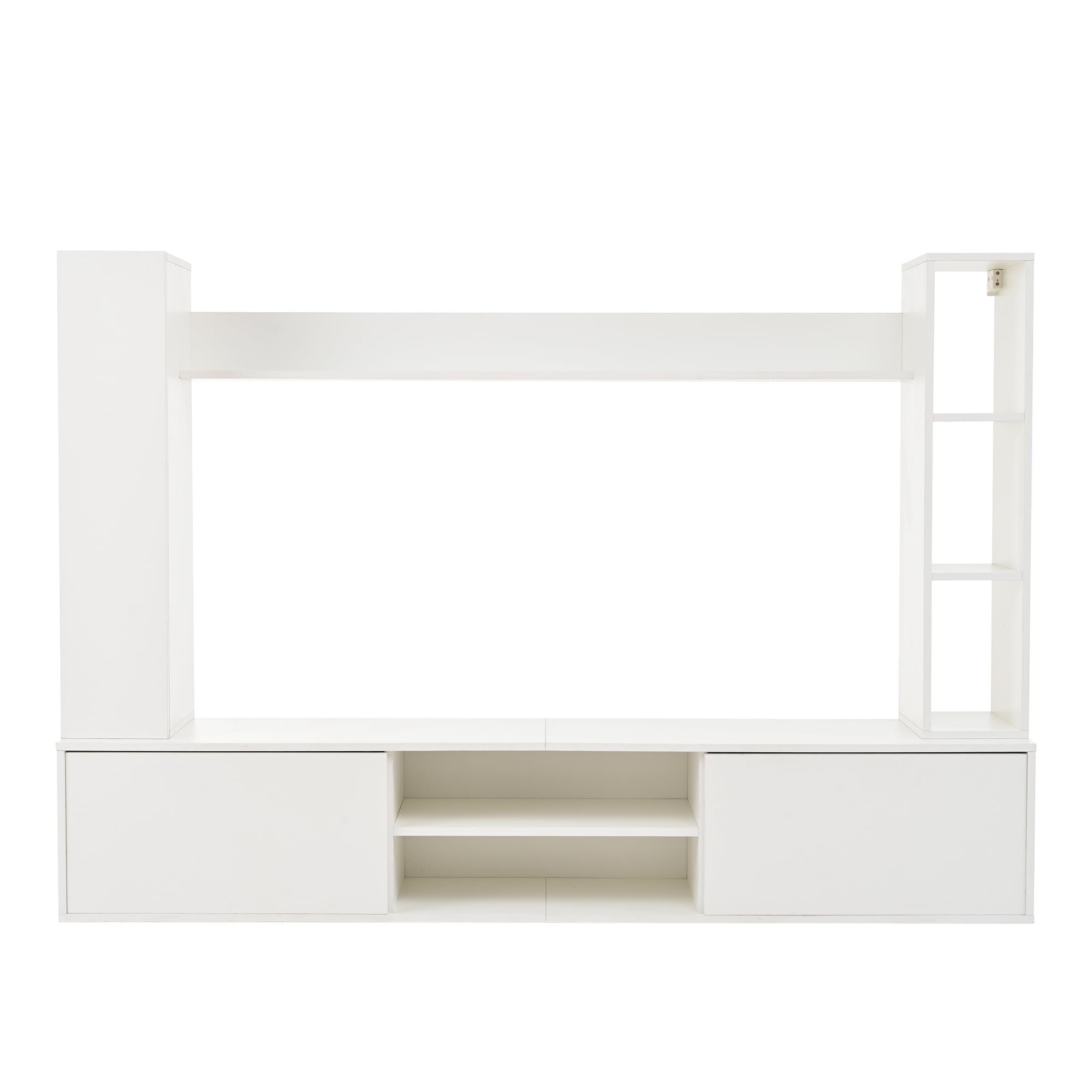 TIZZ Set da parete per TV, 180 x 35 x 33,5 cm, con vetrine (set completo, 4 pezzi), supporto per TV, mensola e 2 mensole da parete, set di mobili da soggiorno, TV in piedi e sospeso, TV fino a 80