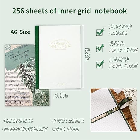Image of MGNLR Vintage Aesthetic Scrapbook Kit(346Pcs) Scrapbooking Supplies Kit with Bullet Junk Journal,Stationery,A6 Grid Notebook Journaling Gift for Girl (Botanical Scrapbook), Paper