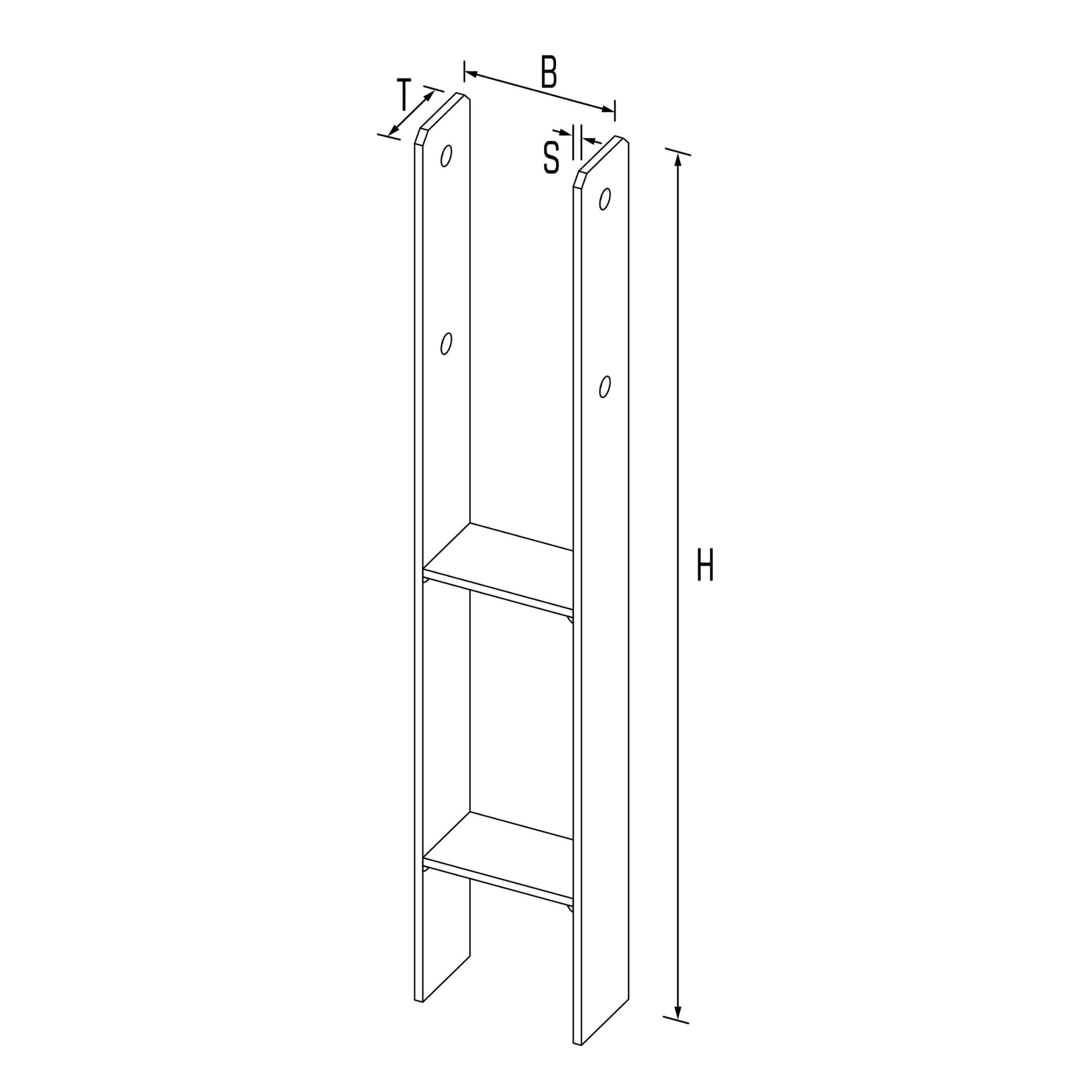 EuP Postenträger Typ H fz in Beton/H-Anker Breite 140 x 60 x 600 x 6,0 (LW 140mm)