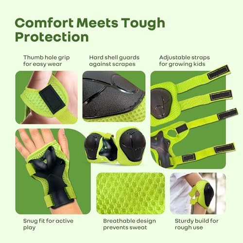 Image of R for Rabbit Safe Play Protector Pads for Kids | Knee, Elbow & Wrist Guards Set | Adjustable Protective Gear for Cycling, Skating | PP Shell EVA Soft Liners Cushion Pads for 6-12 Years (Green Sports)